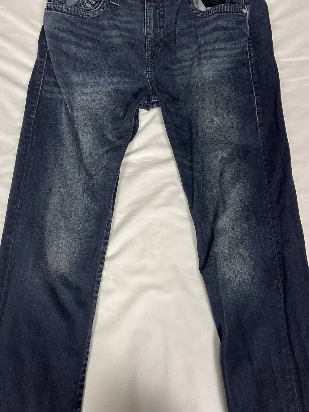 True Religion Geno Relaxed Slim Jeans Mens 35x34 Dark Blue Denim Geno Flap Big T